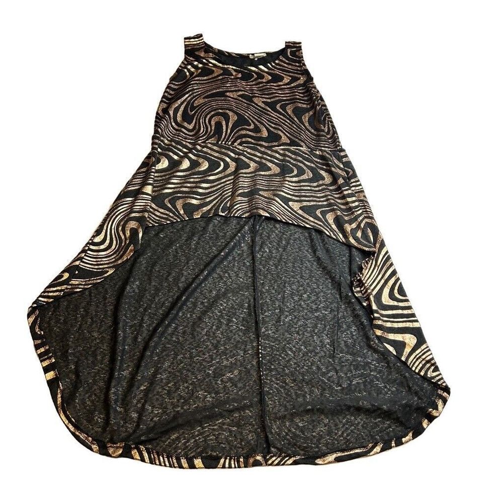 New York & Company Black and Gold Swirl Tank Top